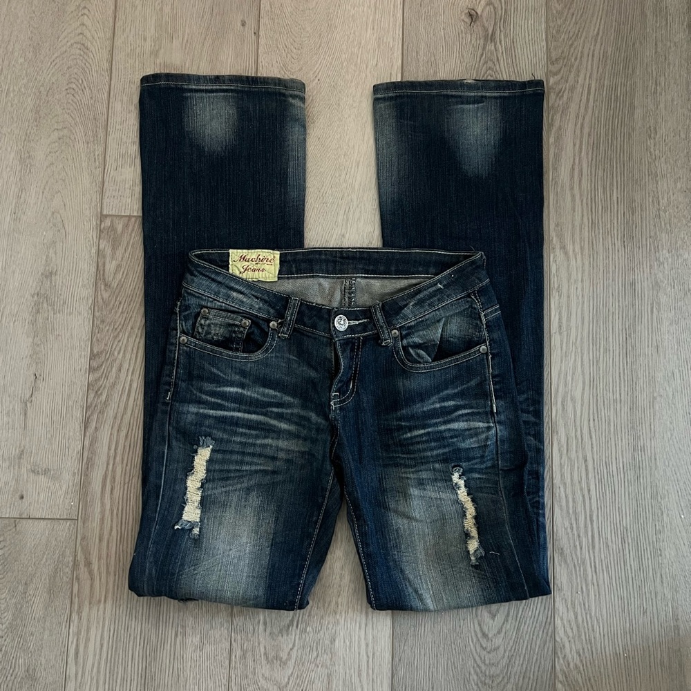 machine jeans y2k low rise flare 2000s grunge distressed bootcut skinny jeans